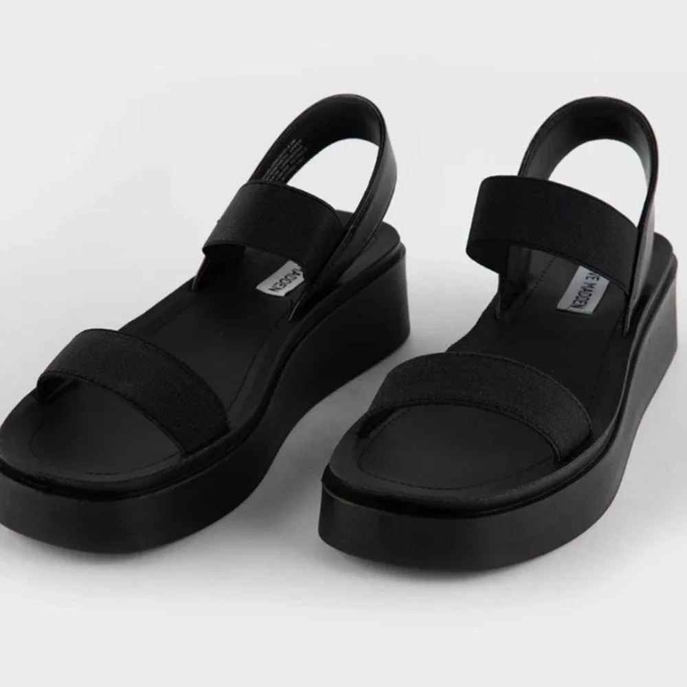 Steve Madden Jovial Black Elastic Platform Slingback Sandals Women's Size 6.5
